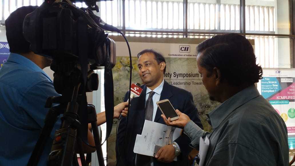 Saikat Basu at CII safety symposium exposition 2018 during a media interaction